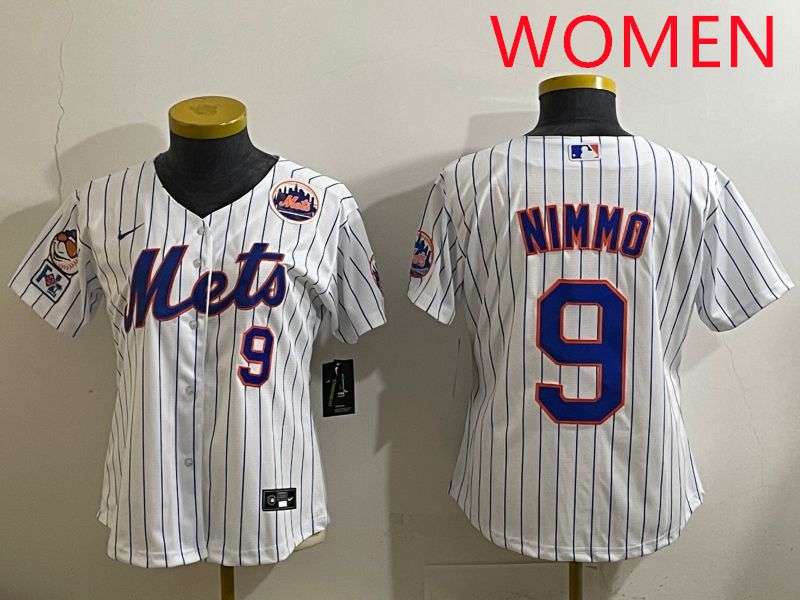Women 2025 New York Mets #9 Nimmo White Stripe Game Nike MLB Jersey style 10
